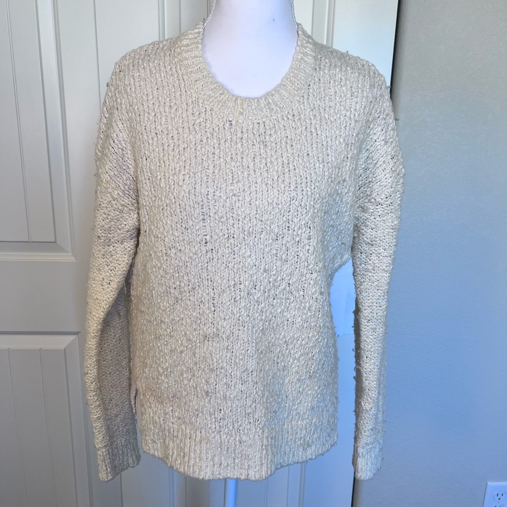 Vince Textured Marled Vanilla Cream Crewneck Sweater Double slit Sz Small